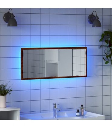 vidaXL LED Bathroom Mirror Brown Oak 100x8.5x37 cm Engineered Wood
