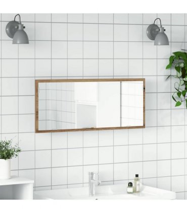 vidaXL LED Bathroom Mirror Artisan Oak 100x8.5x37 cm Engineered Wood