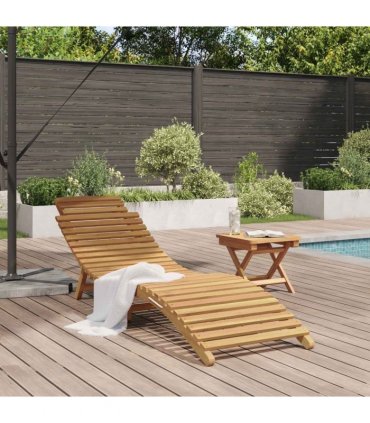 vidaXL Sun Lounger Brown 198 x 55 x 58.5 cm Solid Teak Wood — Size: 185.5 x 55 x 58.5 cm, Model: 1x sunlounger