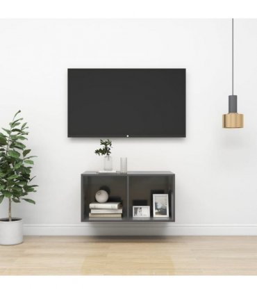 vidaXL Wall-mounted TV Cabinet High Gloss Grey 37x37x72 cm Engineered Wood