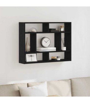 vidaXL Wall Shelf Black Oak 75x16x55 cm Engineered Wood