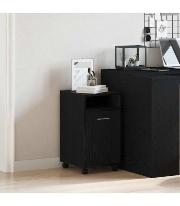 vidaXL Wheeled Side Cabinet Black Oak 33 x 38 x 60 cm Engineered Wood