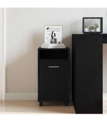 vidaXL Wheeled Side Cabinet Black Oak 33 x 38 x 60 cm Engineered Wood