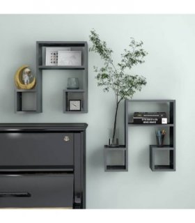 vidaXL Wall Shelf 2 pcs High Gloss Grey 50x15x50 cm Engineered Wood