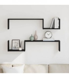 vidaXL Wall Shelf 2 pcs Black Oak 100 x 15 x 20 cm Engineered Wood