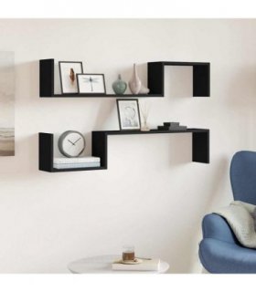 vidaXL Wall Shelf 2 pcs Black 100x15x20 cm Engineered Wood