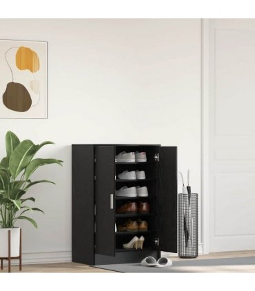 vidaXL Shoe Cabinet Black Oak 60x35x92 cm Engineered Wood — Size: 60 x 35 x 92 cm, Model: shoe cabinet with door
