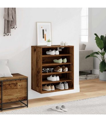 vidaXL Shoe Cabinet Old Wood 60x35x70 cm Engineered Wood — Size: 60 x 35 x 70 cm, Model: shoe cabinet without door