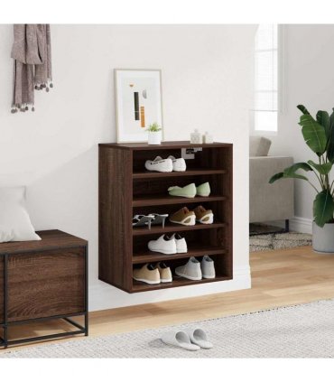 vidaXL Shoe Cabinet Brown Oak 60x35x70 cm Engineered Wood — Size: 60 x 35 x 70 cm, Model: shoe cabinet without door