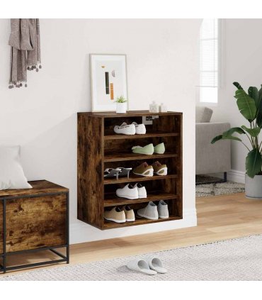 vidaXL Shoe Cabinet Smoked Oak 60x35x70 cm Engineered Wood — Size: 60 x 35 x 70 cm, Model: shoe cabinet without door