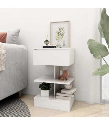 vidaXL Bedside Cabinet High Gloss White 40x35x65 cm Engineered Wood
