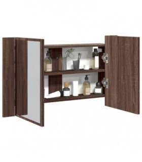 vidaXL LED Bathroom Mirror Cabinet Brown Oak 80x12x45 cm Acrylic