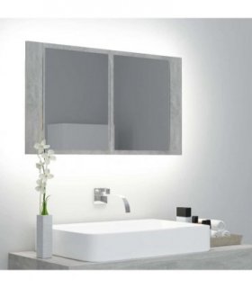 vidaXL LED Bathroom Mirror Cabinet Concrete Grey 80x12x45 cm Acrylic