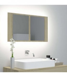 vidaXL LED Bathroom Mirror Cabinet Sonoma Oak 80x12x45 cm Acrylic
