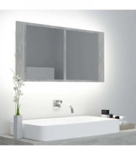 vidaXL Led Mirror Cabinet | Concrete grey | Engineered wood, Acrylic
