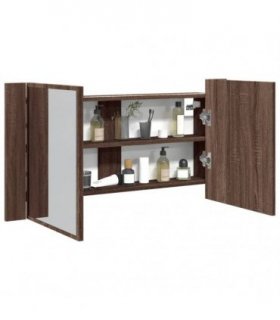 vidaXL LED Bathroom Mirror Cabinet Brown Oak 90x12x45 cm Acrylic