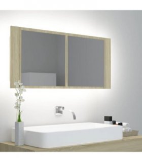 vidaXL LED Bathroom Mirror Cabinet Sonoma Oak 100x12x45 cm Acrylic