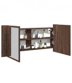 vidaXL LED Bathroom Mirror Cabinet Brown Oak 100x12x45 cm
