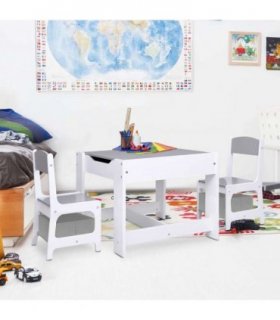 vidaXL Children's Table with 2 Chairs White MDF