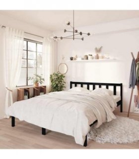 vidaXL Bed Frame without Mattress Black Solid Wood Double — Size: 135 x 190 cm