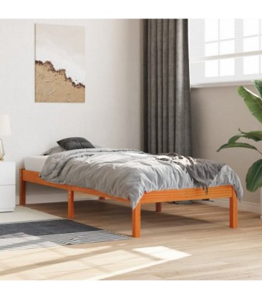 vidaXL Bed Frame without Mattress Wax Brown 75x190 cm Small Single Solid Wood Pine — Size: 75 x 190 cm