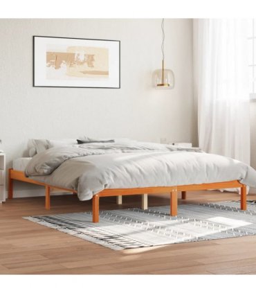 vidaXL Bed Frame without Mattress Wax Brown 150x200 cm King Size Solid Wood Pine — Size: 150 x 200 cm