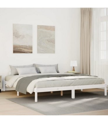 vidaXL Extra Long Bed Frame without Mattress White 200x210 cm Solid Wood Pine — Size: 200 x 210 cm