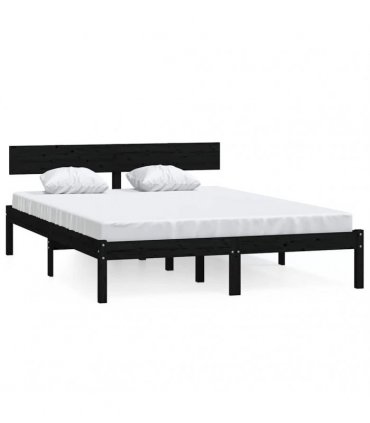 vidaXL Bed Frame | Black | Solid Pinewood | Double | Sturdy | Bed Frame — Size: 160 x 200 cm