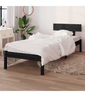 vidaXL Bed Frame | Black | Solid pinewood | Single | Durable | Bed Frame — Size: 90 x 190 cm