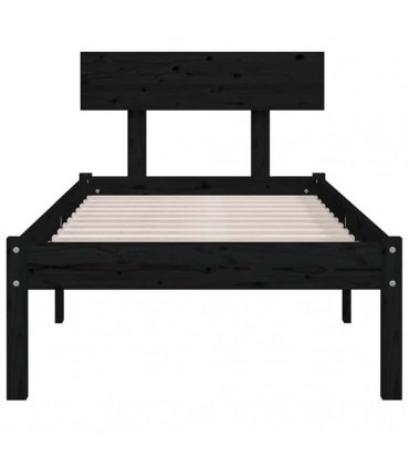 vidaXL Bed Frame | Black | Solid pinewood | Single | Durable | Bed Frame — Size: 90 x 190 cm