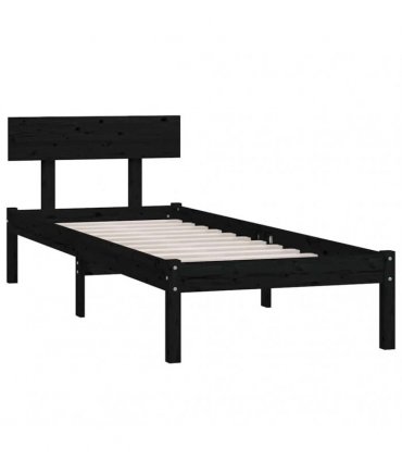 vidaXL Bed Frame | Black | Solid pinewood | Single | Durable | Bed Frame — Size: 90 x 200 cm