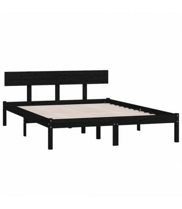 vidaXL Bed Frame | Black | Solid pinewood | Double Bed | Durable | Bed Frame — Size: 140 x 200 cm