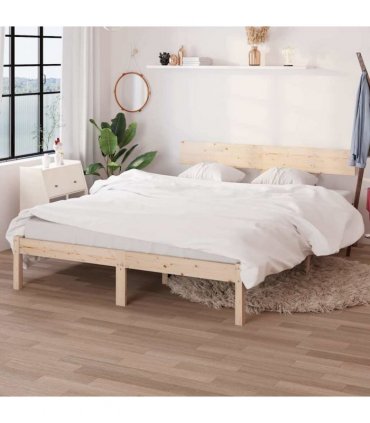 vidaXL Bed Frame | Pine | Solid Pinewood | Double | Durable | Bed Frame — Colour: natural, Size: 140 x 200 cm