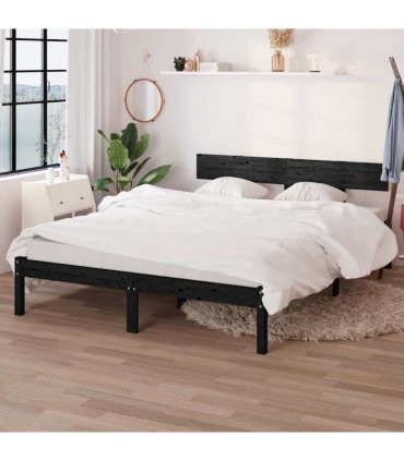 vidaXL Bed Frame | Black | Solid pinewood | King | Durable | Bed Frame — Size: 150 x 200 cm