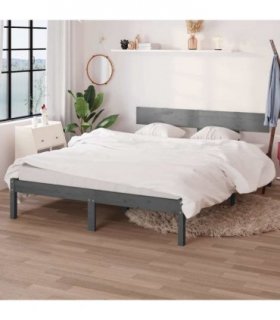 vidaXL Bed Frame without Mattress Grey Solid Wood Small Double — Size: 120 x 190 cm