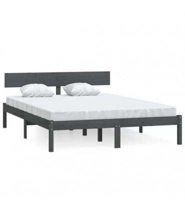 vidaXL Bed Frame without Mattress Grey Solid Wood Small Double — Size: 120 x 190 cm