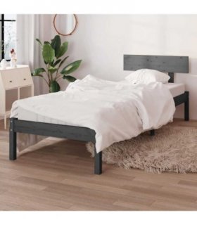 vidaXL Bed Frame without Mattress Grey Solid Wood Pine Single — Size: 90 x 190 cm