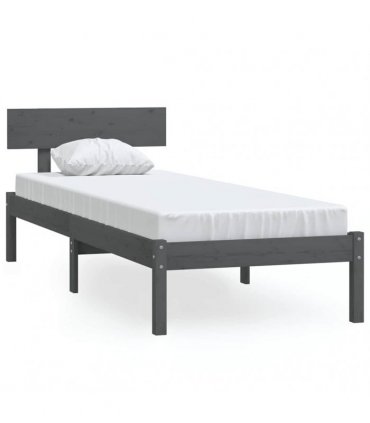vidaXL Bed Frame without Mattress Grey Solid Wood Pine Single — Size: 90 x 190 cm