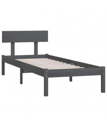 vidaXL Bed Frame without Mattress Grey Solid Wood Pine Single — Size: 90 x 190 cm