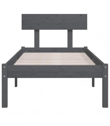 vidaXL Bed Frame without Mattress Grey Solid Wood Pine Single — Size: 90 x 190 cm