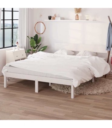 vidaXL Bed Frame | White | Solid Pine Wood | Double | Minimalistic | Bed Frame — Size: 120 x 200 cm