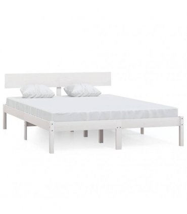 vidaXL Bed Frame | White | Solid Pine Wood | Double | Minimalistic | Bed Frame — Size: 120 x 200 cm