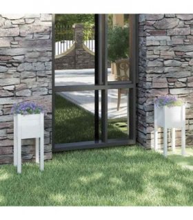 vidaXL Garden Planters 2 pcs White 31x31x70 cm Solid Pinewood