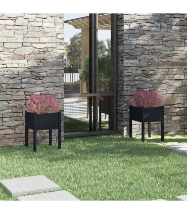 vidaXL Garden Planters 2 pcs Black 50x50x70 cm Solid Pinewood
