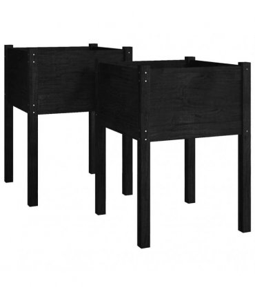 vidaXL Garden Planters 2 pcs Black 50x50x70 cm Solid Pinewood