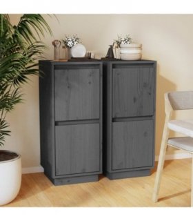 vidaXL Sideboards 2 pcs Grey 31.5x34x75 cm Solid Wood Pine
