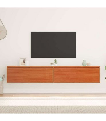 vidaXL Wall Cabinet with Shelf Wall-mounted Wax Brown Solid Pine Wood