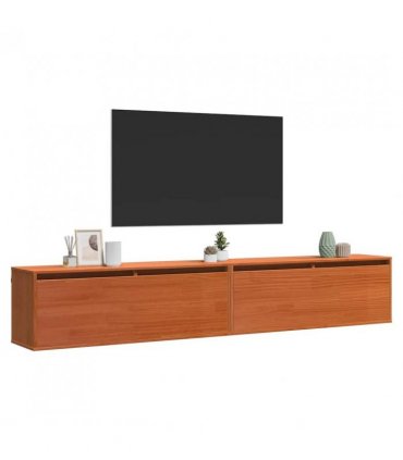 vidaXL Wall Cabinet with Shelf Wall-mounted Wax Brown Solid Pine Wood