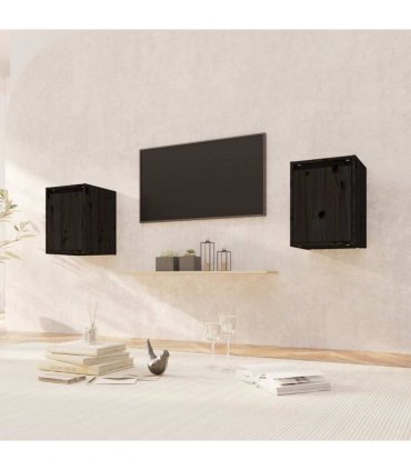 vidaXL Wall Cabinets 2 pcs Black 30x30x40 cm Solid Wood Pine
