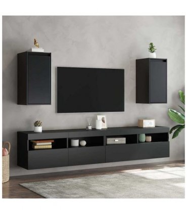 vidaXL Wall Cabinets 2 pcs Black 30x30x60 cm Solid Wood Pine